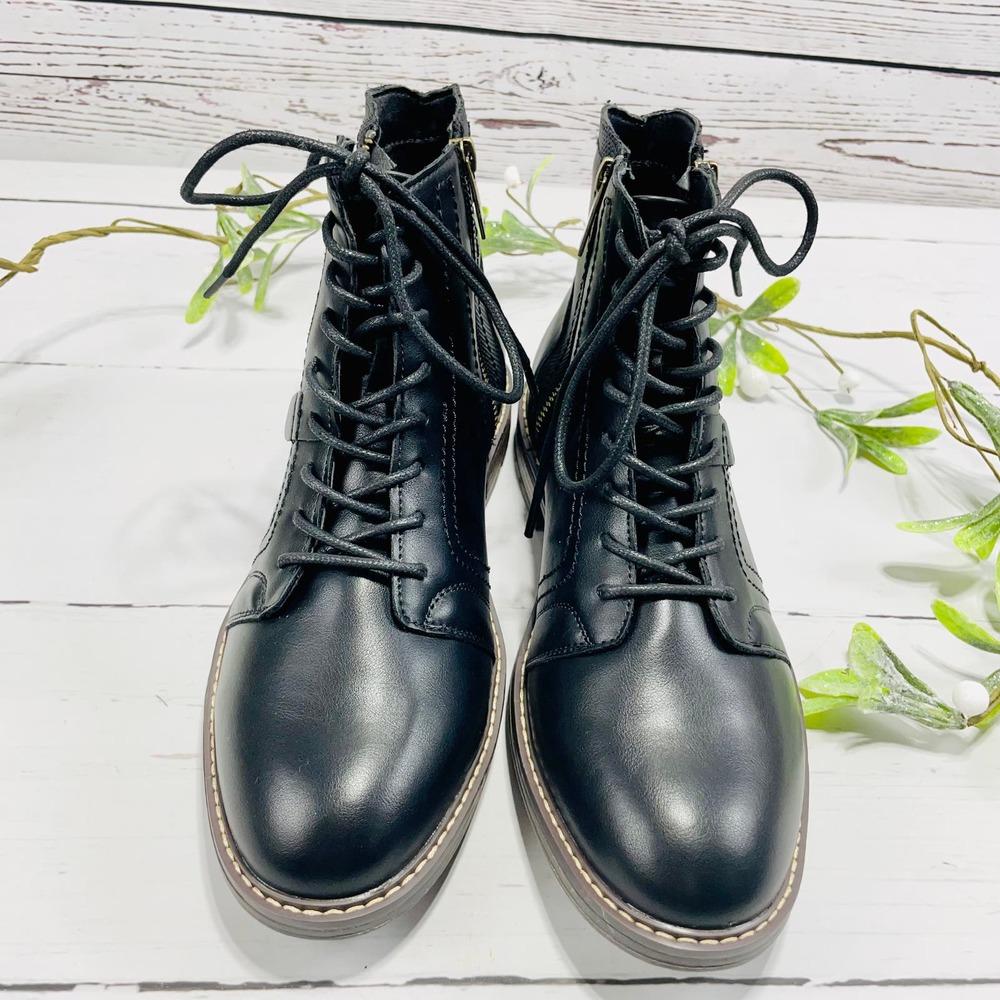 NEW Men's Black Lace-Up Boots with Side Zipper - Size 10 - Picture 2 of 9